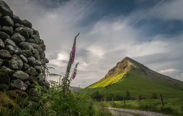 Picture road, mountains, stones, Scotland