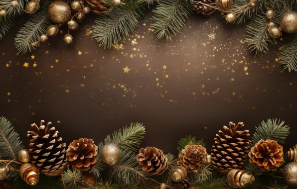 Balls, branches, berries, the dark background, Shine, sequins, fruit, Christmas