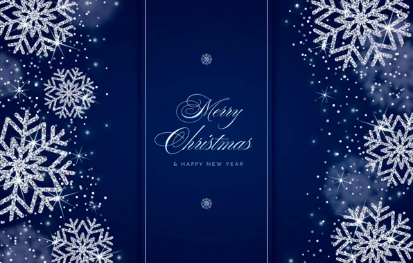 Snowflakes, the inscription, Christmas, New year, blue background, congratulations