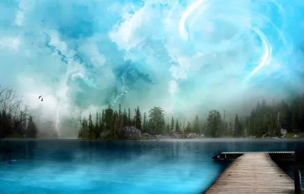 The sky, nature, lake