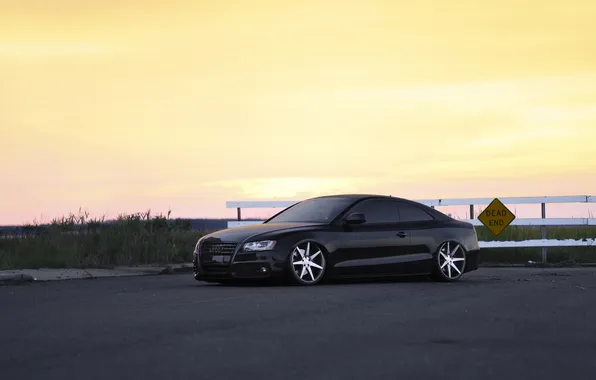 Road, the sky, Audi, black, Audi, the fence, wheels, drives