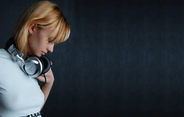 Girl, background, headphones, blonde