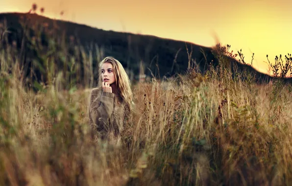 Girl, sunset, background