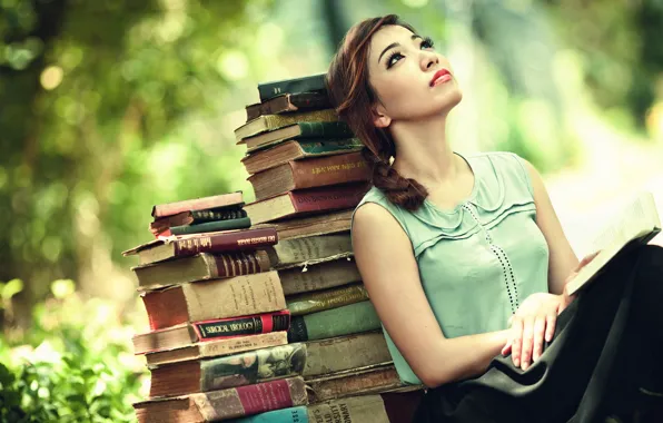 Girl, mood, books