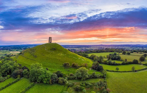 England, beauty, Horizon, space, England, Scenic, Glastonbury, Picturesque landscape