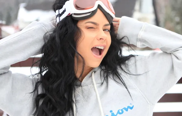 Girl, Brunette, Singer, Inna, Winks, Ski mask