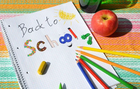 Figure, Apple, pencils, school, notebook