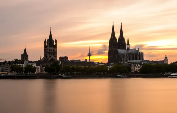 Picture river, home, the evening, Germany, Cathedral, Rhine, Cologne