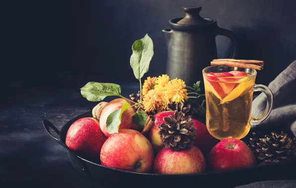 Picture lemon, tea, apples, drink, cinnamon, Apple