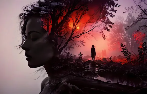 FOREST, PROFILE, FACE, SILHOUETTE