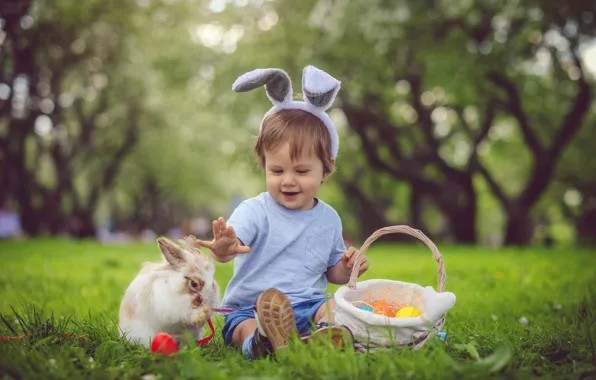 Grass, trees, pose, smile, Park, holiday, glade, child