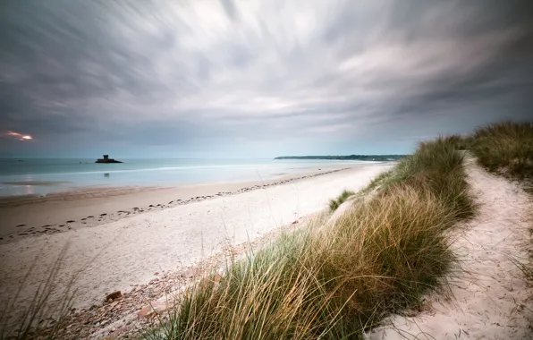 Sea, beach, clouds, the evening, dunes