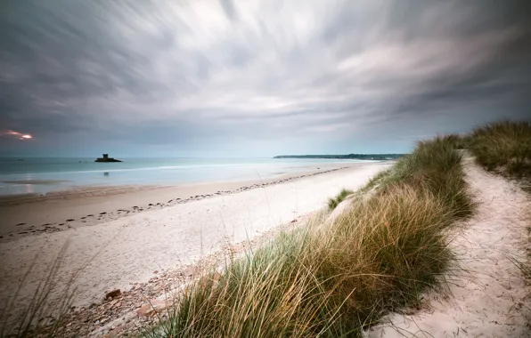 Picture sea, beach, clouds, the evening, dunes