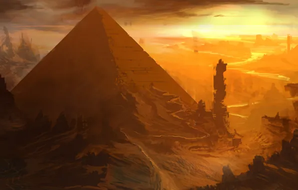 Picture art, painting, concept art, ancient, Pyramid