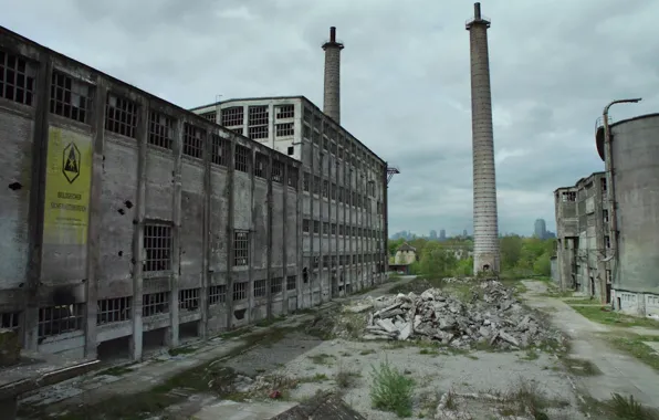 The sky, overcast, building, architecture, abandoned factory