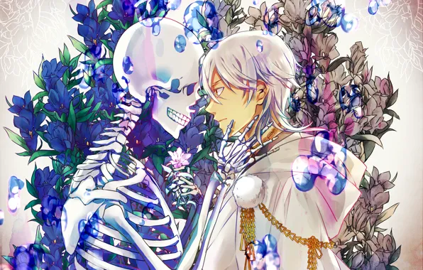 Flowers, skeleton, male, Art, Touken Ranbu, Tsurumaru Kuninaka, Tsurumaru Kuninagas