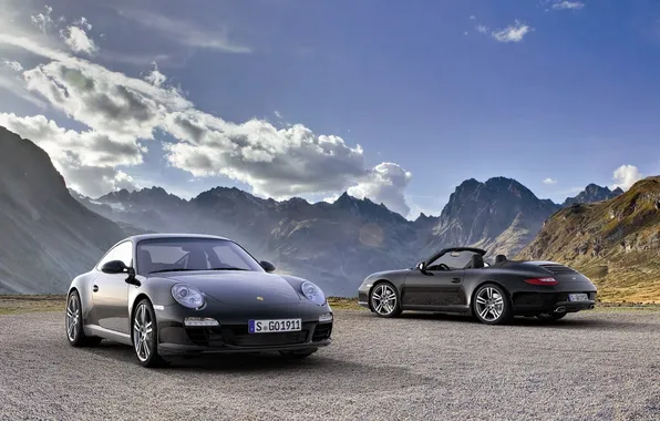 Picture clouds, mountains, photo, landscapes, 911, Porsche, Porsche, car Wallpaper