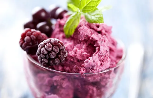 Picture macro, Raspberry, dessert, Ice, Food