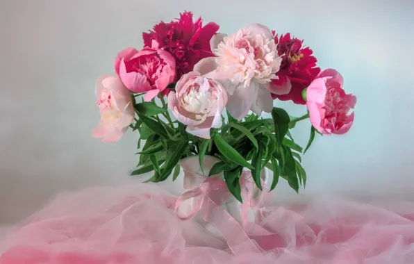 Picture pink, tenderness, bouquet, peonies