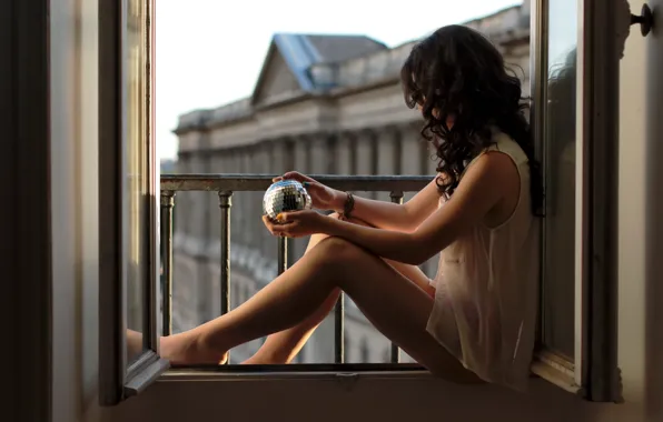 Picture girl, ball, window, Alexiane