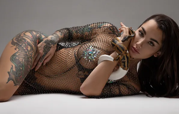 Girl, snake, tattoo, Yuri Semenov