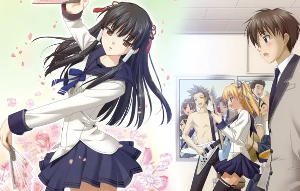 Guitar, fan, Dance, blush, class, students, sailor