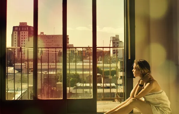 Picture girl, the sun, balcony, sitting