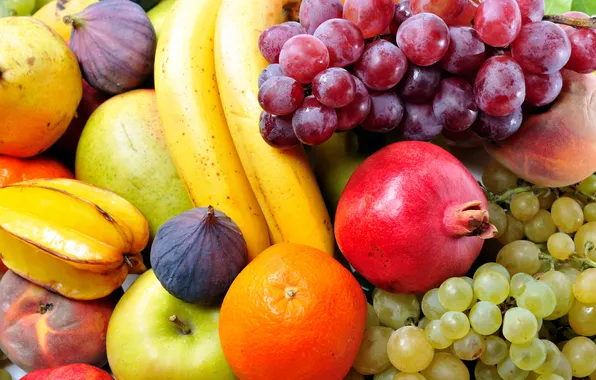 Picture berries, apples, oranges, grapes, fruit, peaches, pear, garnet