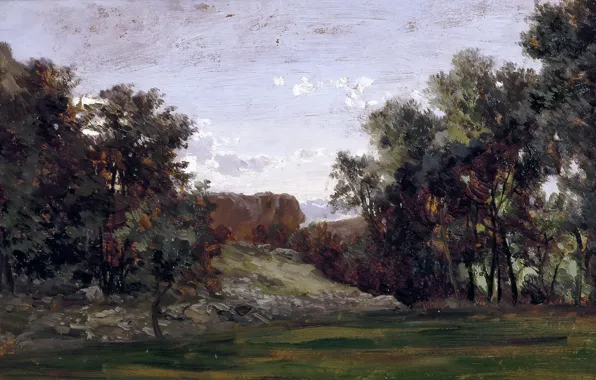 Trees, nature, Carlos de Haes, Landscape near Monastery