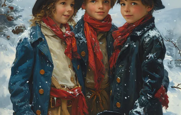 Winter, snow, children, retro, Christmas, New year, snowman, vintage