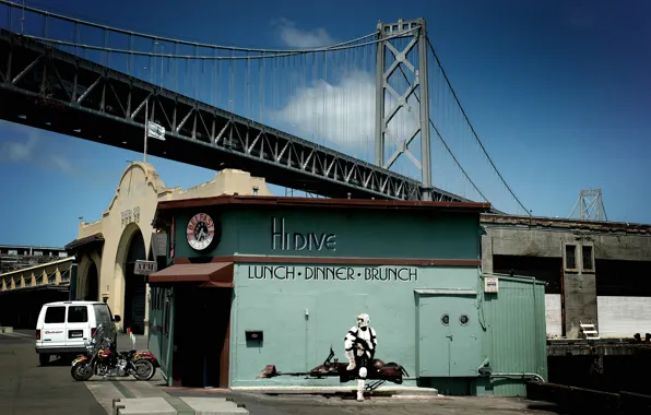 Picture bridge, star wars, San Francisco, diner, scout