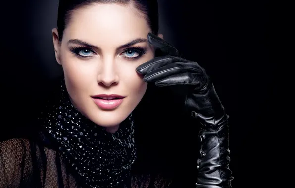 Picture girl, face, hand, blue eyes, glove