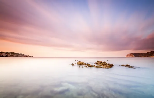 Landscape, stones, the ocean, rocks, dawn, shore