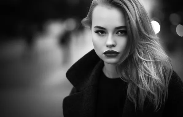 Picture girl, portrait, bokeh, black and white photo