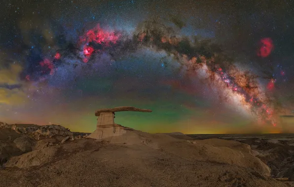 The sky, space, stars, night, stones, rocks, desert, The milky way
