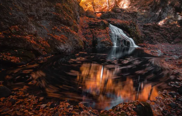 Picture autumn, forest, nature, stones, waterfall