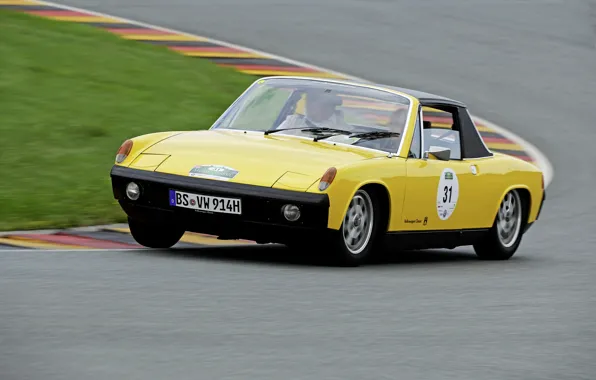 Picture yellow, Porsche, Volkswagen, track, 1974, Targa, 914, VW-Porsche