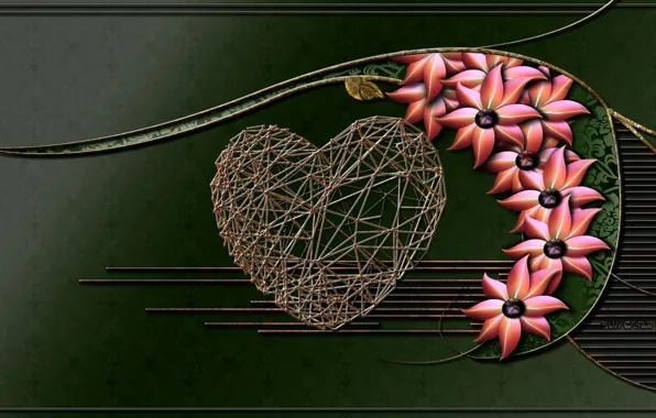 Picture flowers, heart, frame
