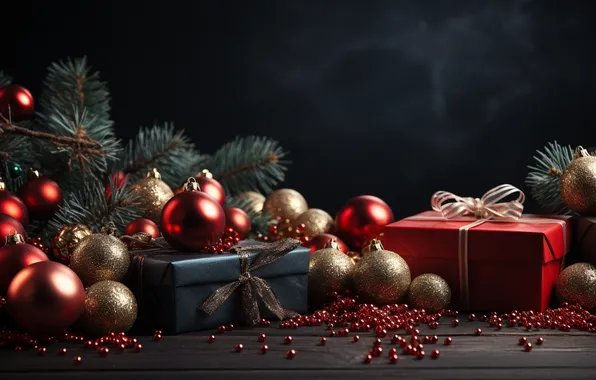 Balls, tree, Christmas, gifts, New year, Christmas, balls, tree