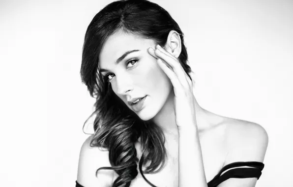 Look, girl, face, model, black and white, Gal Gadot, Gal Gadot