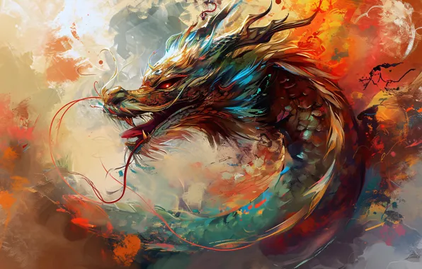 Face, dragon, fantasy, symbol of the year, Oriental style, Asian style, AI art, neural network