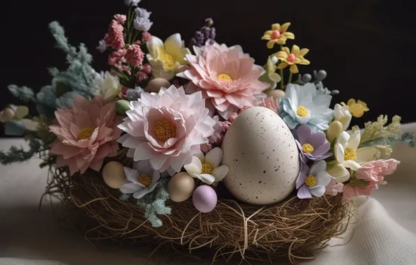 Flowers, table, holiday, egg, eggs, bouquet, spring, Easter