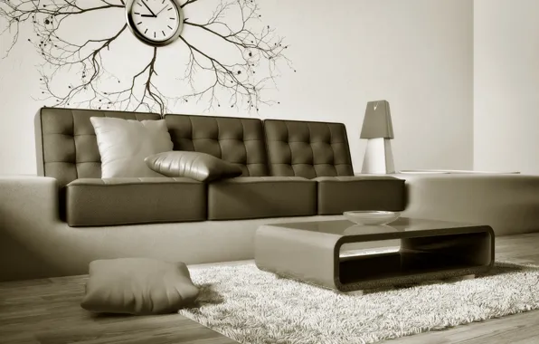 Picture sofa, watch, interior, brown