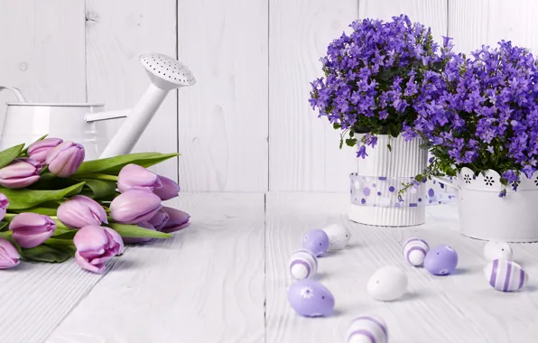 Picture photo, Flowers, Tulips, Easter, Eggs, Vase, Bells, Holiday