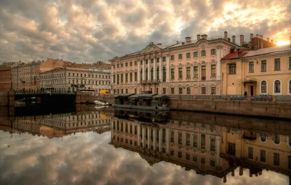 Picture reflection, river, home, Saint Petersburg