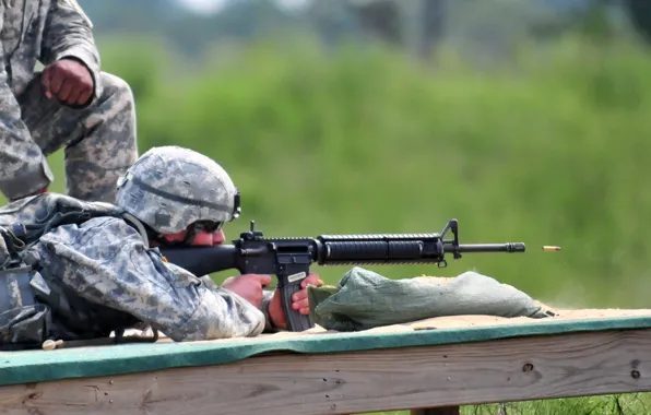 Shot, bullet, soldiers, flight, rifle, equipment, position, fire