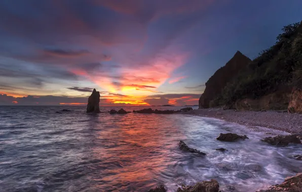 Picture sand, sea, wave, beach, summer, the sky, sunset, stones