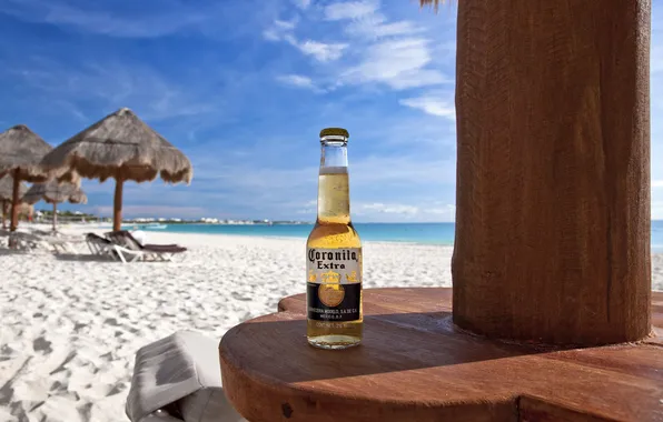 Sand, beach, the ocean, bottle, beer