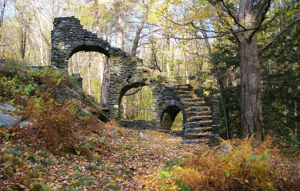 Picture autumn, Park, construction, ladder, the ruins, ruins