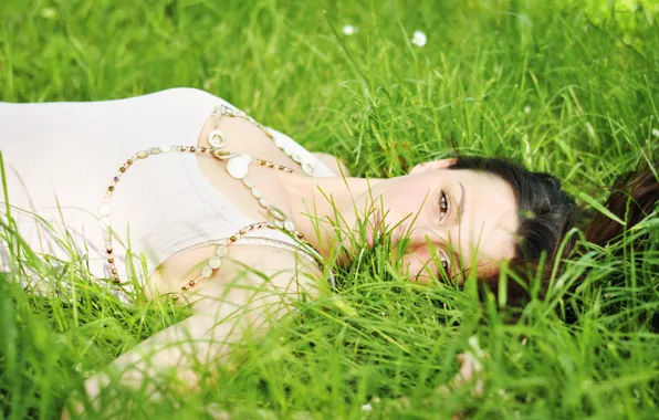 Summer, grass, look, girl, face, hair, Mike, lies